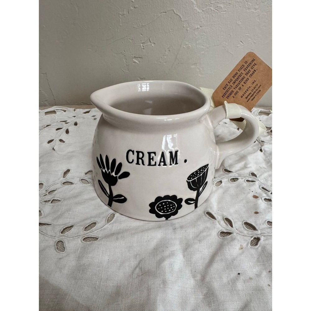 Rae Dunn CREAM creamer black flowers